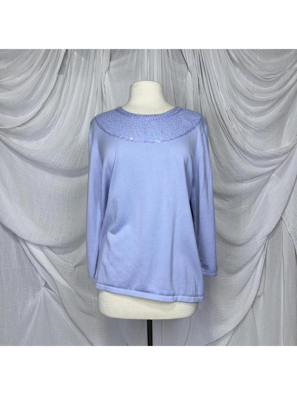 Vintage Cottage Boho Alfred Dunner Lavender Sequin Sweater Size XL